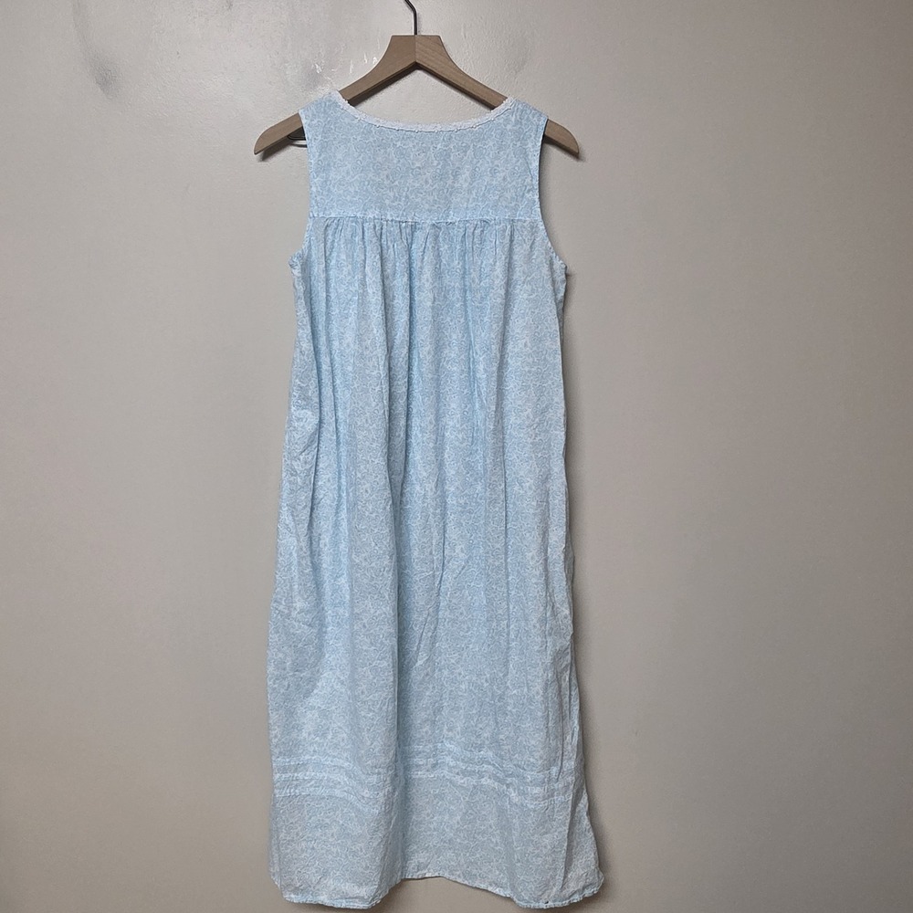 Eileen West Women's Blue Floral 100% Cotton Sleeveless Nightgown Dress Sz Small - Picture 5 of 7